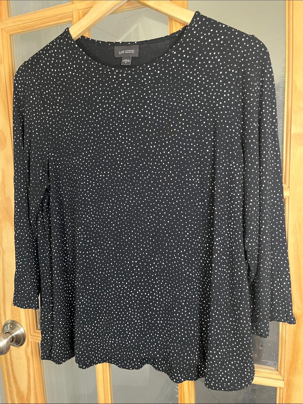 J.jill black polka-dot 3/4 sleeve top medium wearever collection oversized